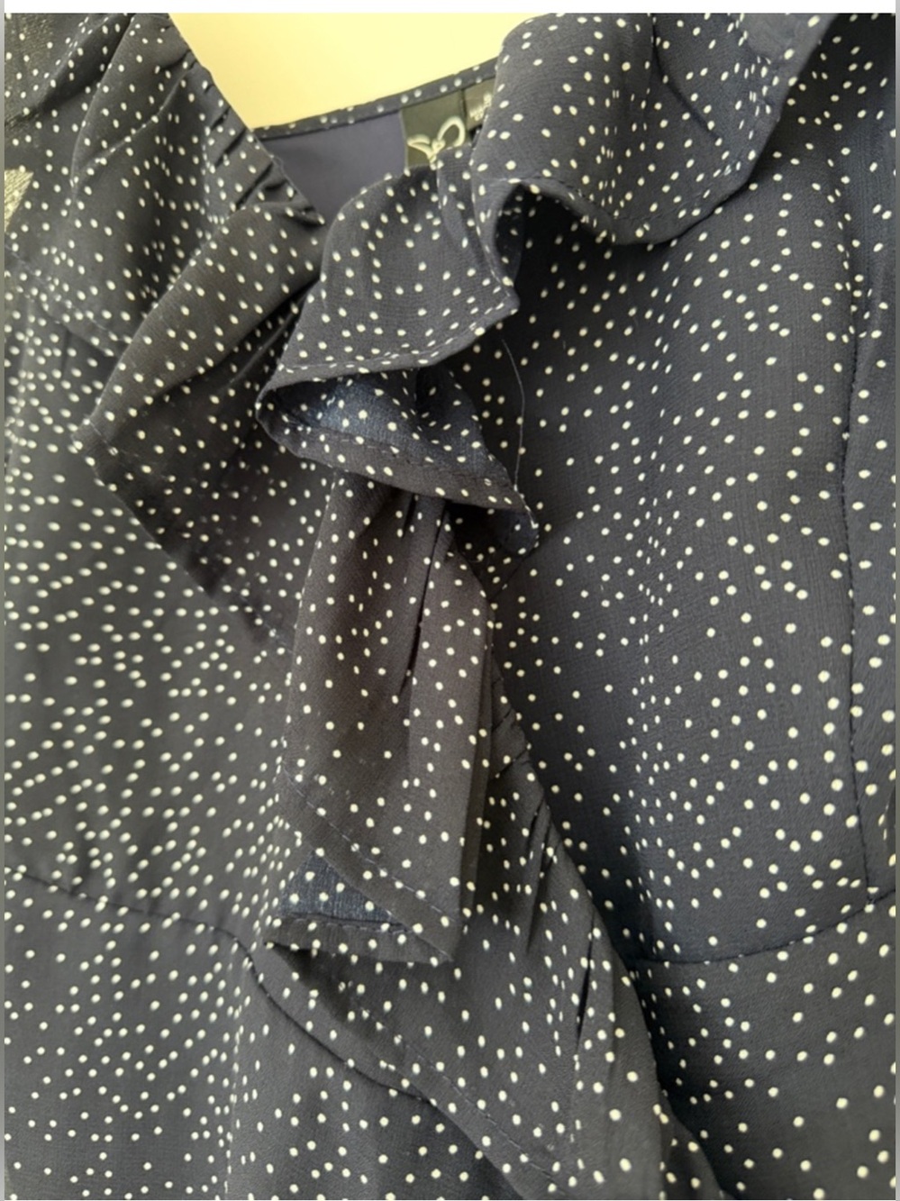 Windsor Navy Blouse with White Polka Trim